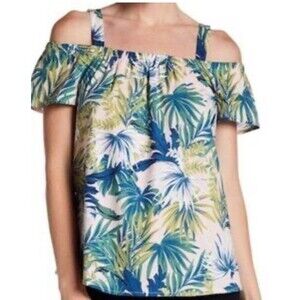 Bobeau Women’s Size XL Tropical Print Off Shoulders Short Sleeve Top